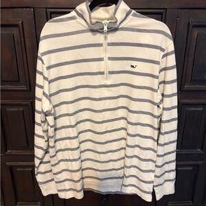 NWT: Vineyard Vines Men’s Large Quarter-Zip Pullover in Cream and Navy Stripe